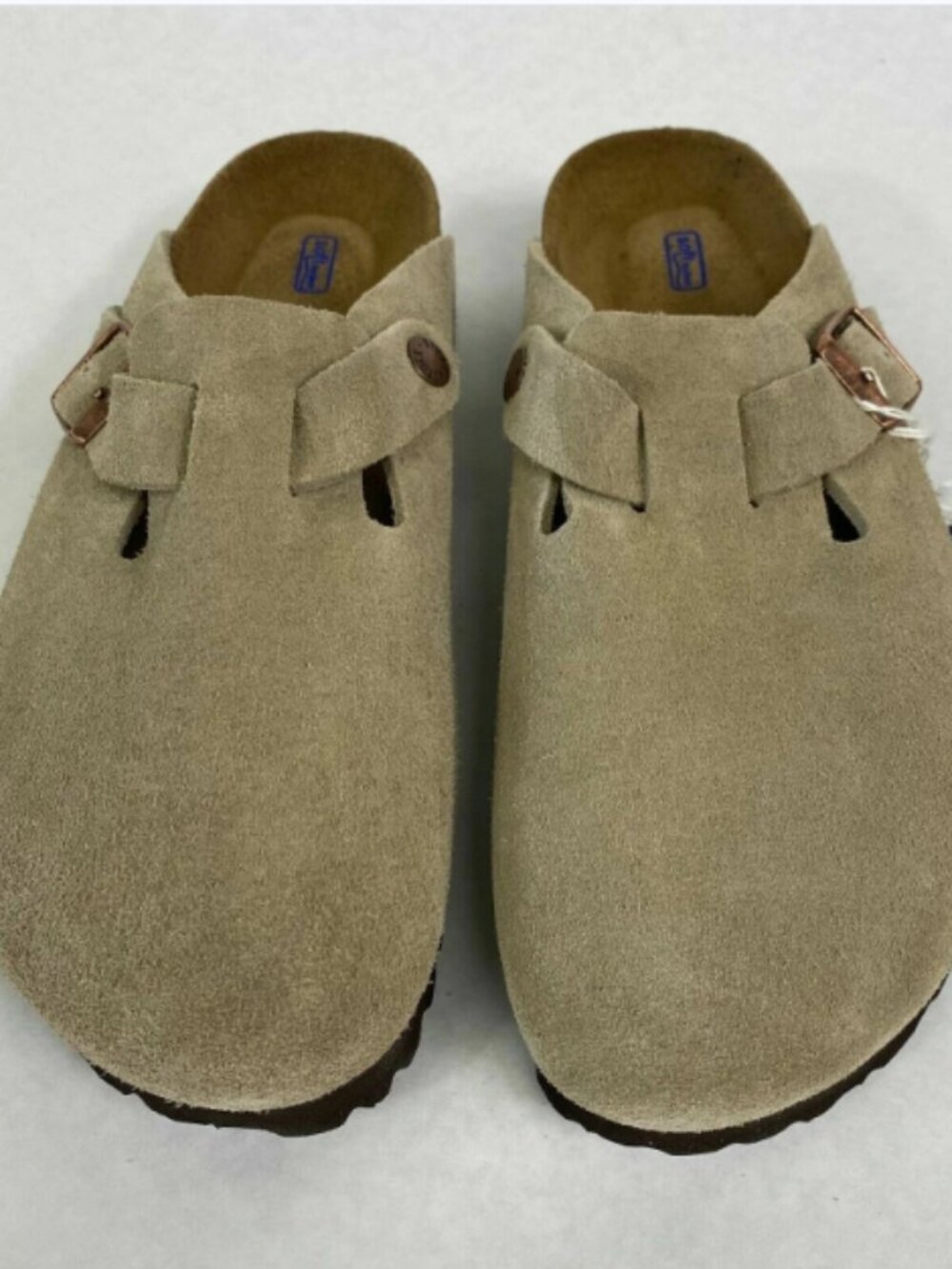 Birkenstock Boston Soft Footbed Taupe Natural Leather Narrow Width Sandals